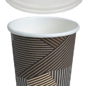 LONČKI za kavo, 240 ml, rjavi tisk, s pokrovi, papirnati, 10 kos/pak