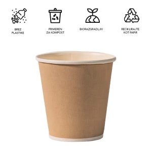 LONČKI za tople napitke, 200 ml, rjavi, papirni, brez plastike, EKO, 50 kos/pak