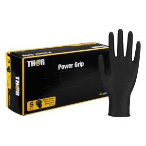 Rokavice NITRIL, brez pudra, S, THOR Power grip, črne, 50 kos/pak
