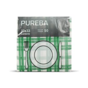SERVIETE 33 x 33 cm, zeleni karo, 2-slojne, PUREBA, 50 kos/pak