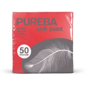 SERVIETE 38 x 38 cm, rdeče, 2-slojne, Soft Point, PUREBA, 50 kos/pak