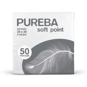 SERVIETE 38 x 38 BELE 2-sl. Soft Point PUREBA 50 kos/pak