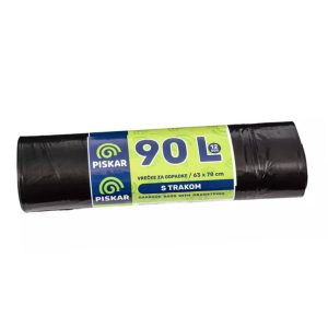 VREČKE 63 x 78 cm, 90 L, LDPE, 30 my, NA TRAK, črne, 12 vrečk na roli