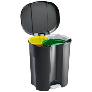 KOŠ 1 x 10 L, 2 x 15 L, Trio, za ločevanje odpadkov, trodelen, črn, s pokrovom in pedalom