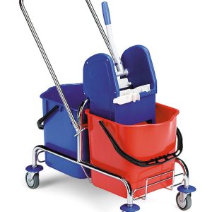 VOZIČEK za čiščenje JACK, vedra 2 x 25 L, s potisnim ožemalnikom, krom