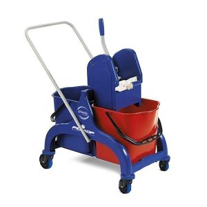 VOZIČEK za čiščenje FRED, vedra 2 x 15 L, z ožemalnikom, U ročaj, kolesa