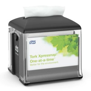 PODAJALNIK Interfold servet Tork Xpressnap Snack, namizni, z oglasnim oknom, sivo-črn, N10