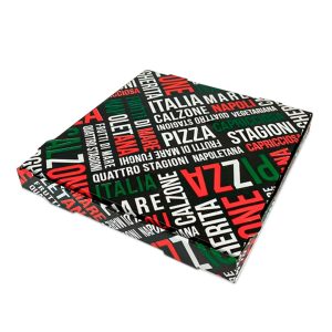 ŠKATLA za pizzo, 50 x 50 x 5 cm, bela, rdeč tisk, 50 kos/pak