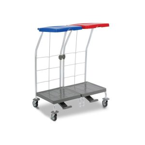 STOJALO za vrečke 2 x 70 L, na štirih kolesih, moder/rdeč pokrov, na pedal, rilsan ogrodje