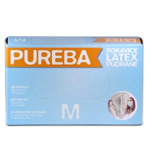 Rokavice LATEX, pudrane, M, PUREBA, 100 kos/pak