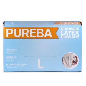 Rokavice LATEX, pudrane, L, PUREBA, 100 kos/pak