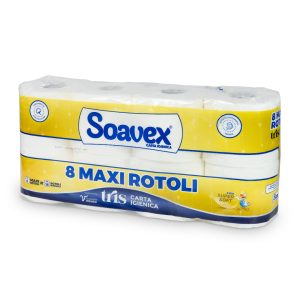 Toaletni papir ROLICE, 3-slojne, SOAVEX, 8 rol/pak