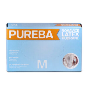 Rokavice LATEX, pudrane, M, PUREBA, 100 kos/pak