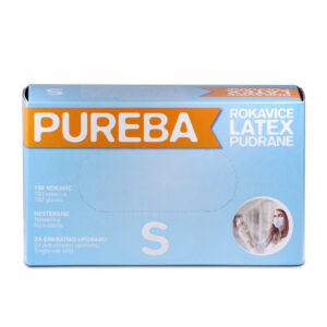 Rokavice LATEX, pudrane, S, PUREBA, 100 kos/pak