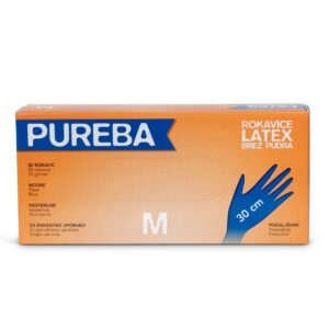Rokavice LATEX, brez pudra, M, PUREBA ULTRA, podaljšane, modre, 50 kos/pak