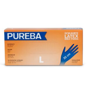 Rokavice LATEX, brez pudra, L, PUREBA ULTRA, podaljšane, modre, 50 kos/pak