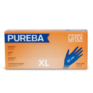 Rokavice LATEX, brez pudra, XL, PUREBA ULTRA, podaljšane, modre, 50 kos/pak